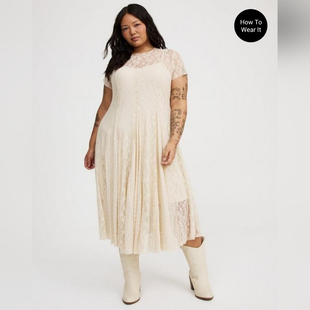 Torrid Cream Lace Midi Dress